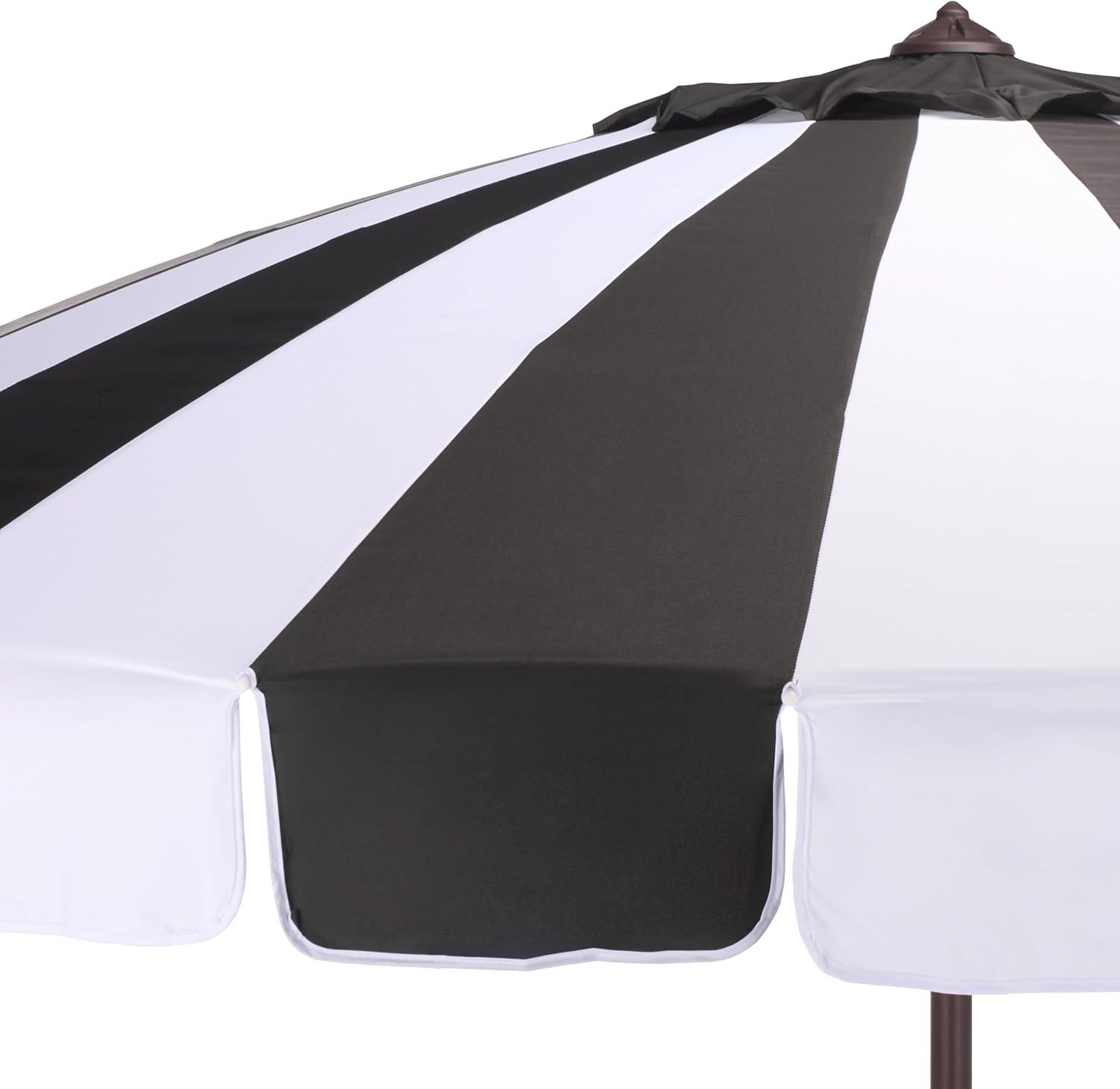 image:imageSAFAVIEH Outdoor Patio Furniture Collection Buti 9 Ft Crank Patio Umbrella Navy Stripe amp Brown Pole Market Umbrella with Crank Lift PAT8017BBlack Striped