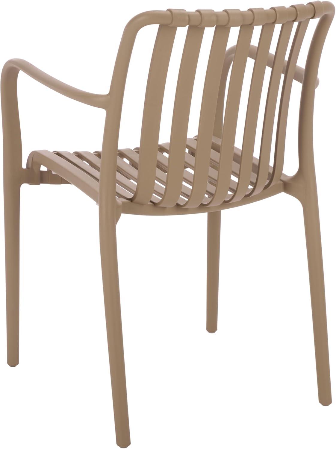 image:imageSAFAVIEH Outdoor Patio Furniture Collection Holly Green Stacking Dining Armchair Set of 2 Fully Assembled Outdoor Chairs Modern Slatted Design WeatherResistant Patio Seating PAT4702DSET2Beige