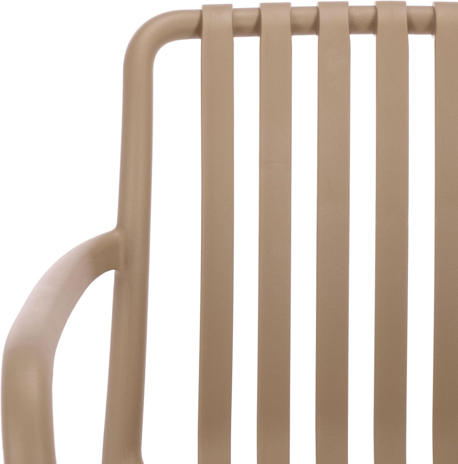 image:imageSAFAVIEH Outdoor Patio Furniture Collection Holly Green Stacking Dining Armchair Set of 2 Fully Assembled Outdoor Chairs Modern Slatted Design WeatherResistant Patio Seating PAT4702DSET2Beige