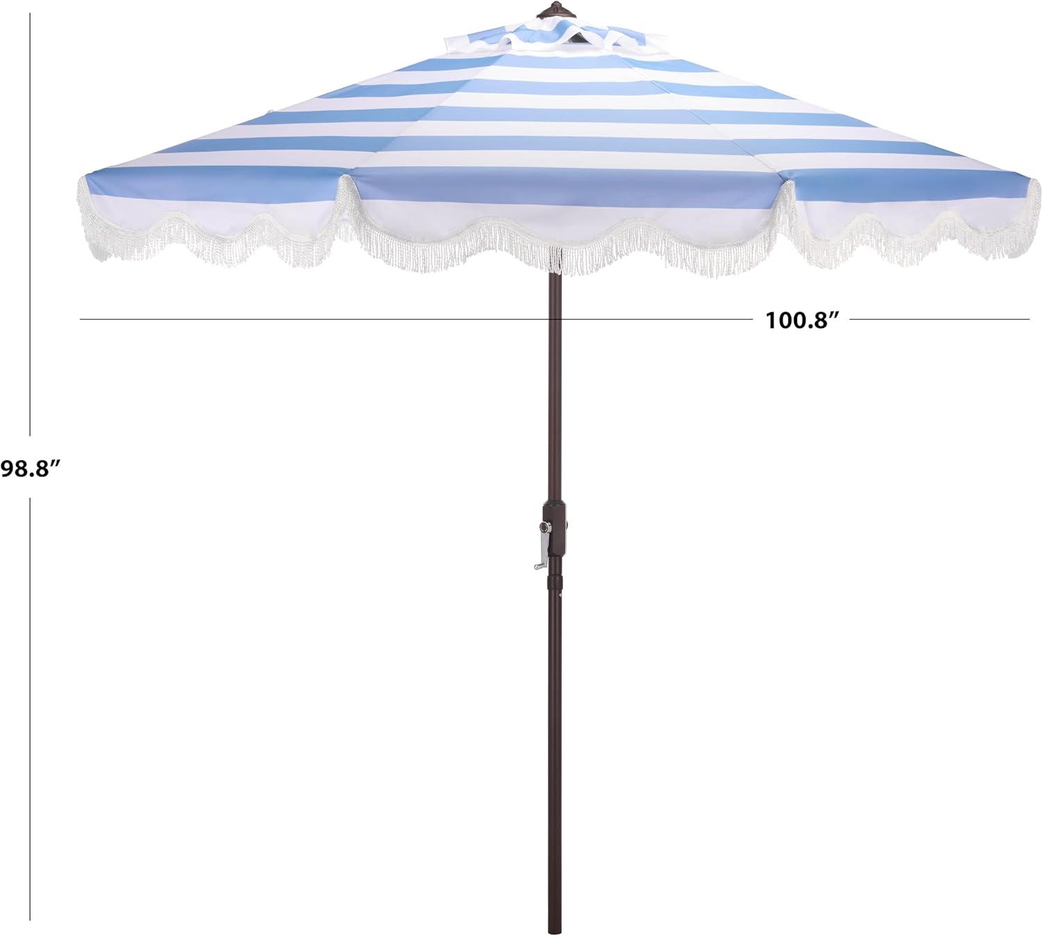 image:imageSAFAVIEH Outdoor Patio Furniture Collection Lucerna 9 Ft Crank Patio Umbrella Yellow Stripe amp Brown Pole Market Umbrella with Crank Lift PAT8015YBaby Blue Striped
