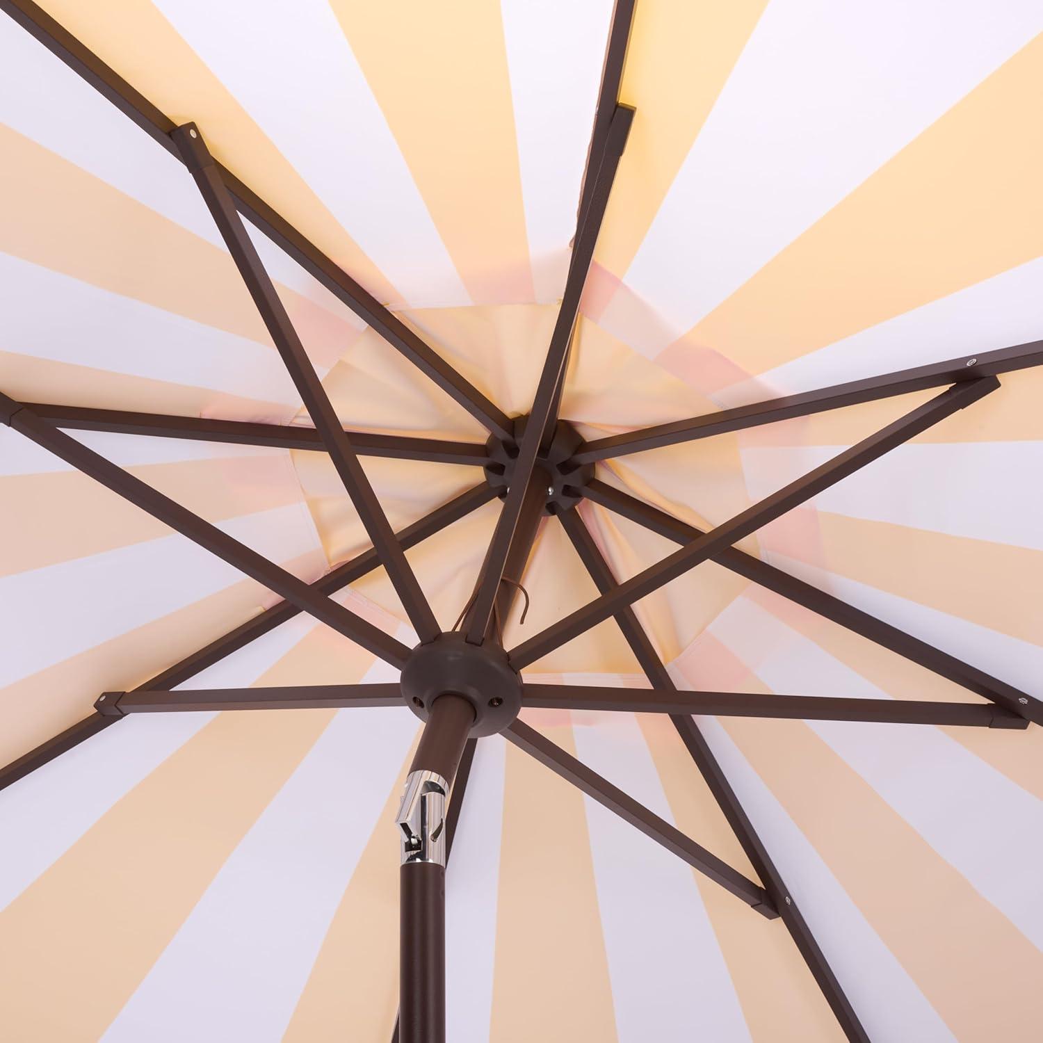 image:imageSAFAVIEH Outdoor Patio Furniture Collection Meze 9 Ft Navy Stripe amp Brown Crank Umbrella MarketStyle Patio Umbrella with Aluminum Pole Outdoor Shade Accent PAT8013BYellow Striped