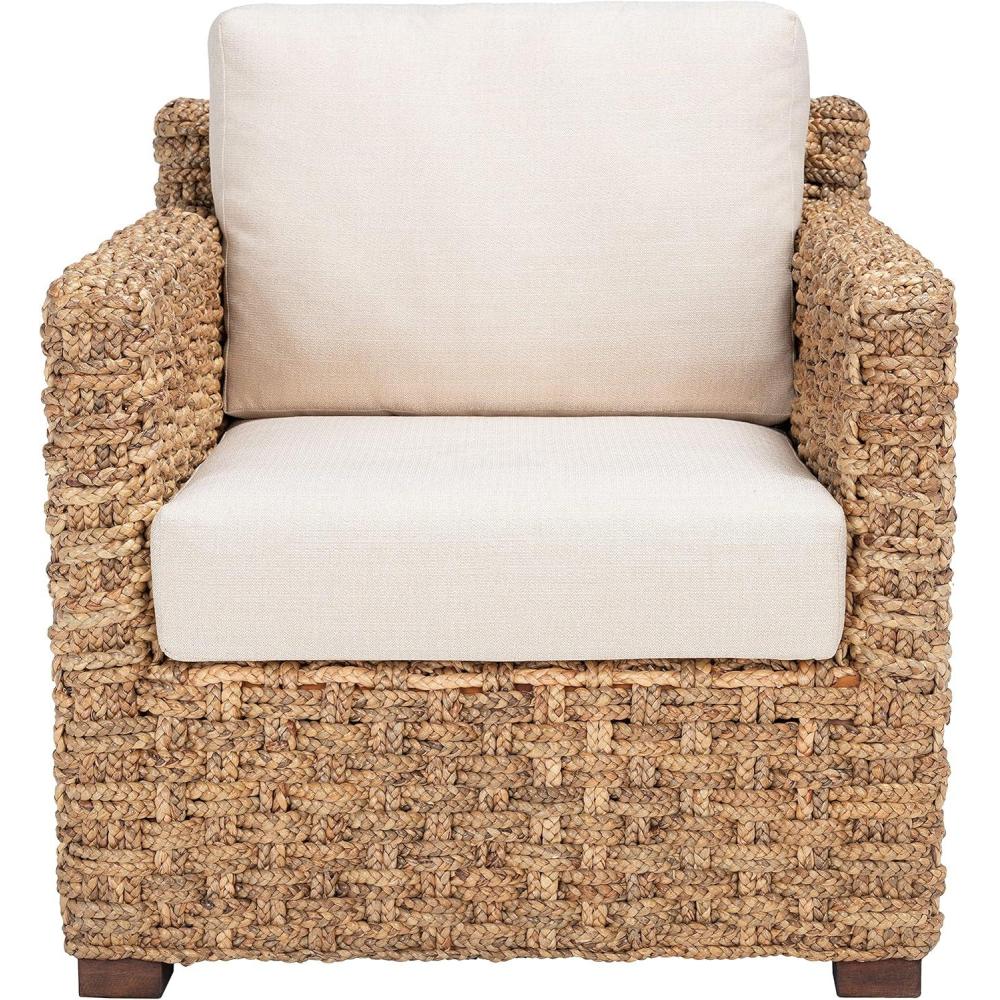 image:imageSAFAVIEH Couture Home Collection Gregory NaturalBeige Cushion Water Hyacinth Accent Chair Fully Assembled