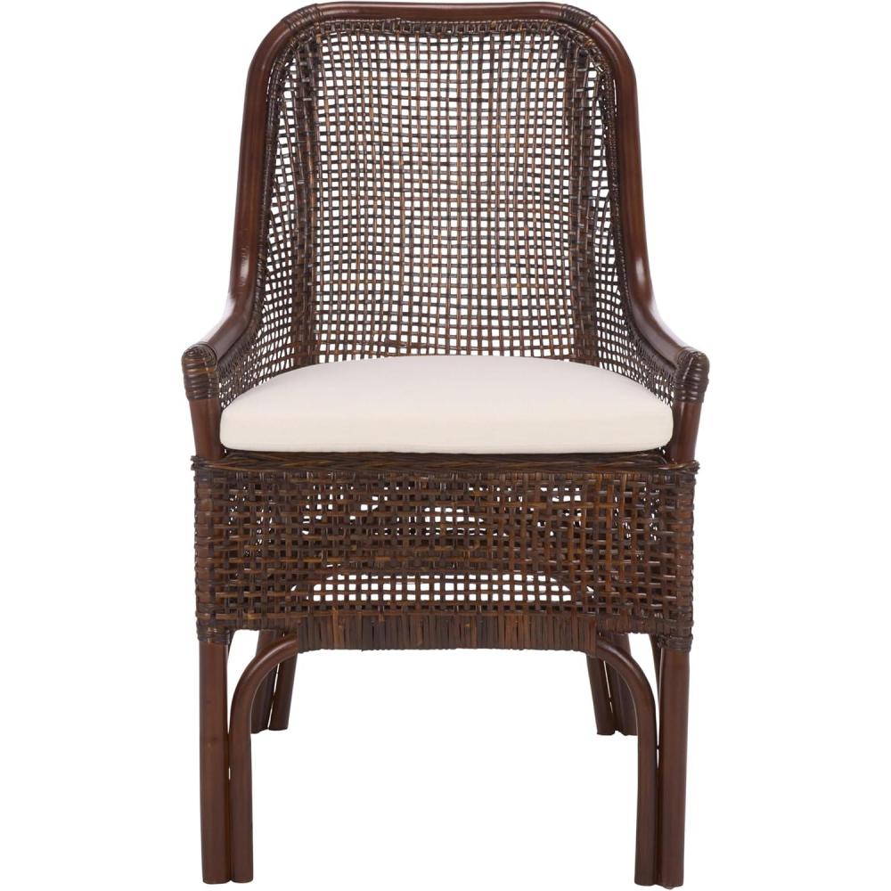 image:imageSAFAVIEH Furniture Alina Dining Chair Light Natural Rattan amp White Cushion Woven Armchair Design Ideal for Dining Room Kitchen 183 Seat Height DCH6511ABrownWhite
