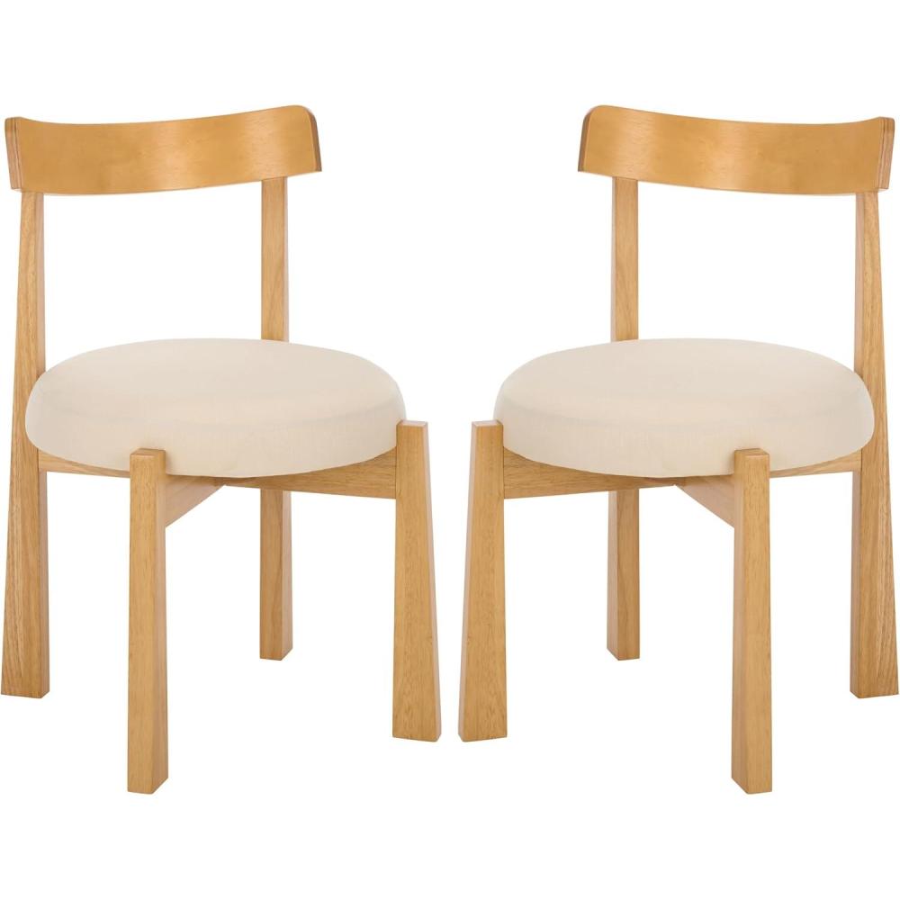 image:imageSAFAVIEH Furniture Anselm Dining Chair Set of 2 White amp Light Blonde Solid Wood Modern Upholstered Chair Fully Assembled Ideal for Dining Room Kitchen 19 Seat Height DCH8810CSET2WhiteLight Blonde