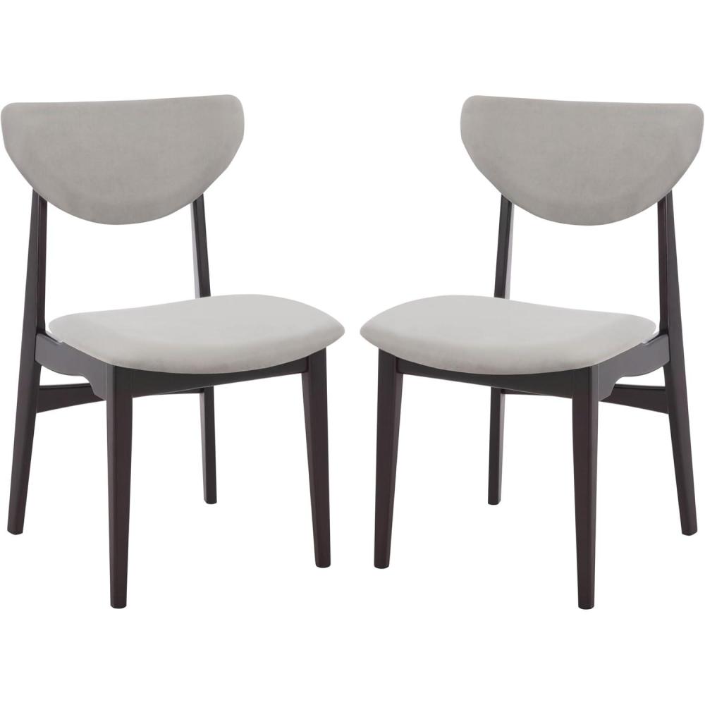image:imageSAFAVIEH Furniture Botan Dining Chair Set of 2 Black Solid Wood amp Grey Upholstered Seat Modern Curved Back Ideal for Dining Room Kitchen 18 Seat Height DCH3601ASET2BlackGrey