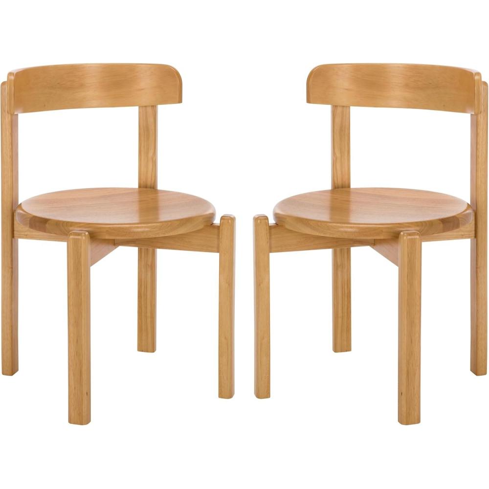 image:imageSAFAVIEH Furniture Calixto Dining Chair Set of 2 Black Solid Wood Round Seat Modern Chair Fully Assembled Ideal for Dining Room Kitchen 19 Seat Height DCH8809BSET2Light Blonde