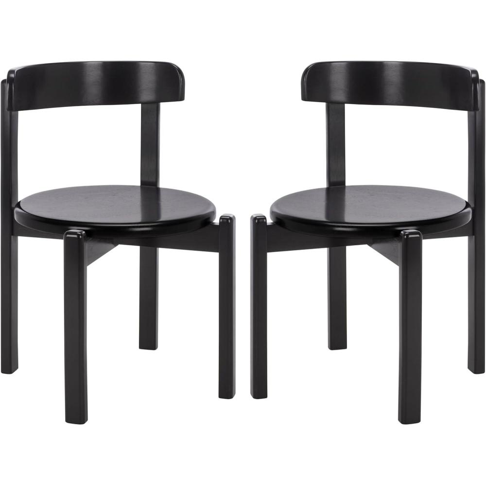image:imageSAFAVIEH Furniture Calixto Dining Chair Set of 2 Black Solid Wood Round Seat Modern Chair Fully Assembled Ideal for Dining Room Kitchen 19 Seat Height DCH8809BSET2Black