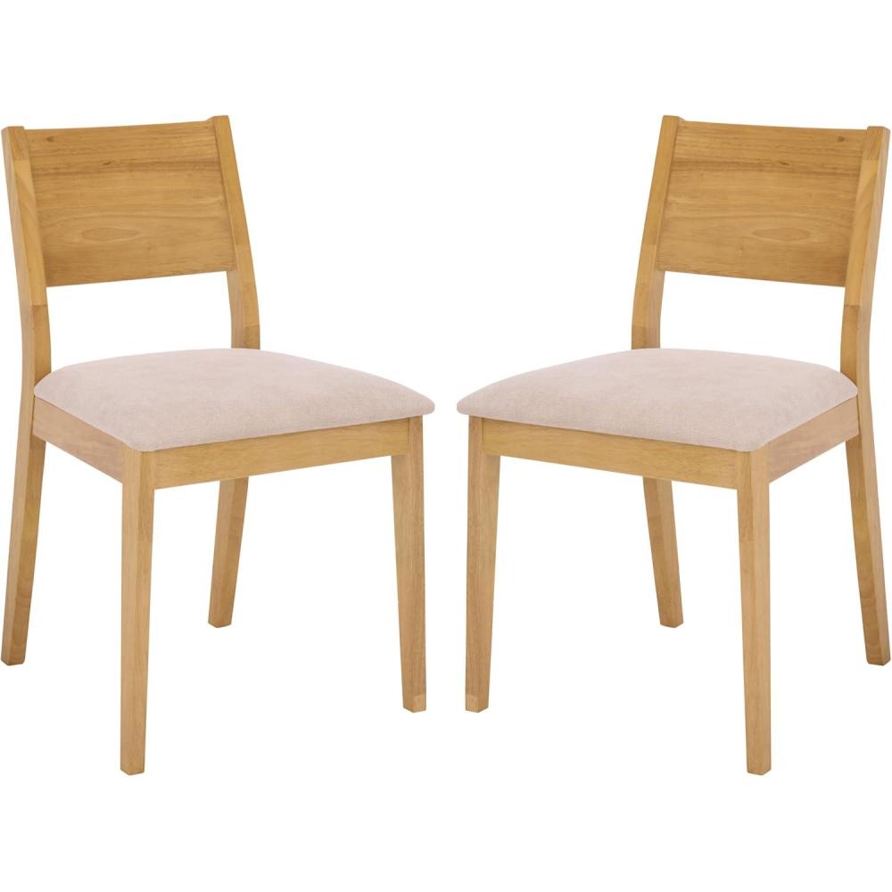 image:imageSAFAVIEH Furniture Kata Dining Chair Set of 2 Natural Solid Wood amp Cream Upholstered Seat Curved Back Design Ideal for Dining Room Kitchen 18 Seat Height DCH3602ASET2NaturalCream