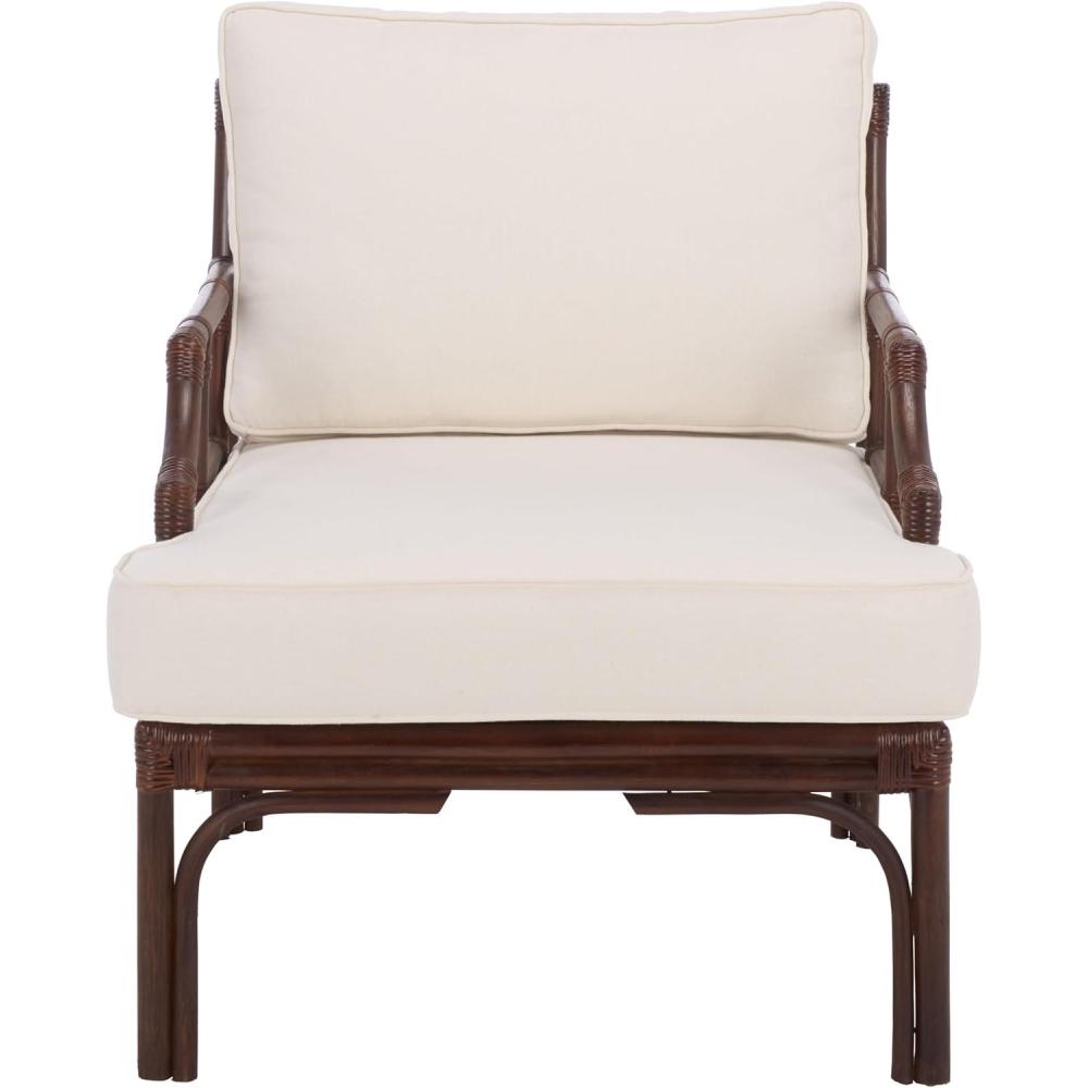 image:imageSAFAVIEH Furniture  Kazumi Accent Chair  Coastal Design White Cushion amp Natural Rattan  Fully Assembled  Ideal for Living Room Bedroom Dining Space 197 Seat Height ACH6508BWhiteChocolate Brown