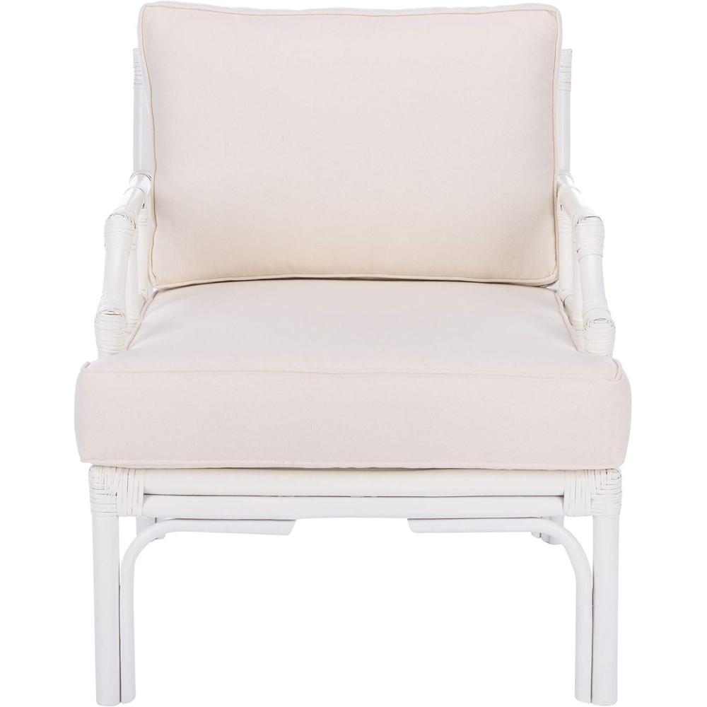 image:imageSAFAVIEH Furniture  Kazumi Accent Chair  Coastal Design White Cushion amp Natural Rattan  Fully Assembled  Ideal for Living Room Bedroom Dining Space 197 Seat Height ACH6508BWhite