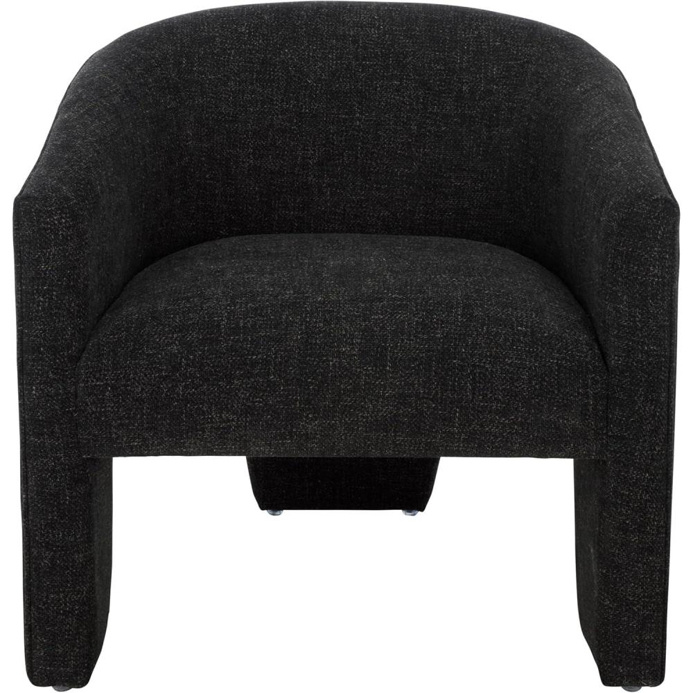 image:imageSAFAVIEH Furniture  Lahela Barrel Back Accent Chair  Black Upholstered Fabric  Fully Assembled  Ideal for Living Room Bedroom Dining Space 183 Seat Height ACH3402BBlack
