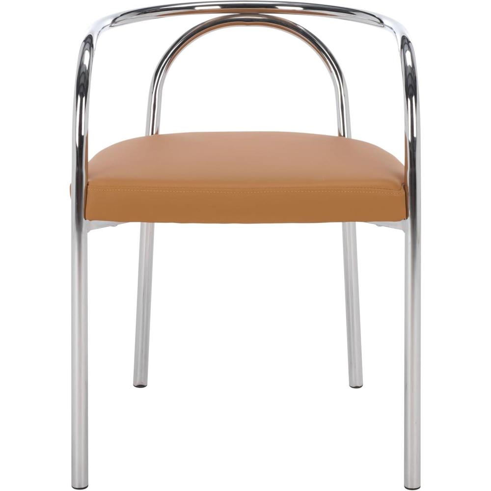 image:imageSAFAVIEH Furniture Nexus Dining Chair Cognac Faux Leather amp Chrome Finish Fully Assembled Ideal for Dining Room Kitchen 187 Seat Height DCH1103ACognacChrome
