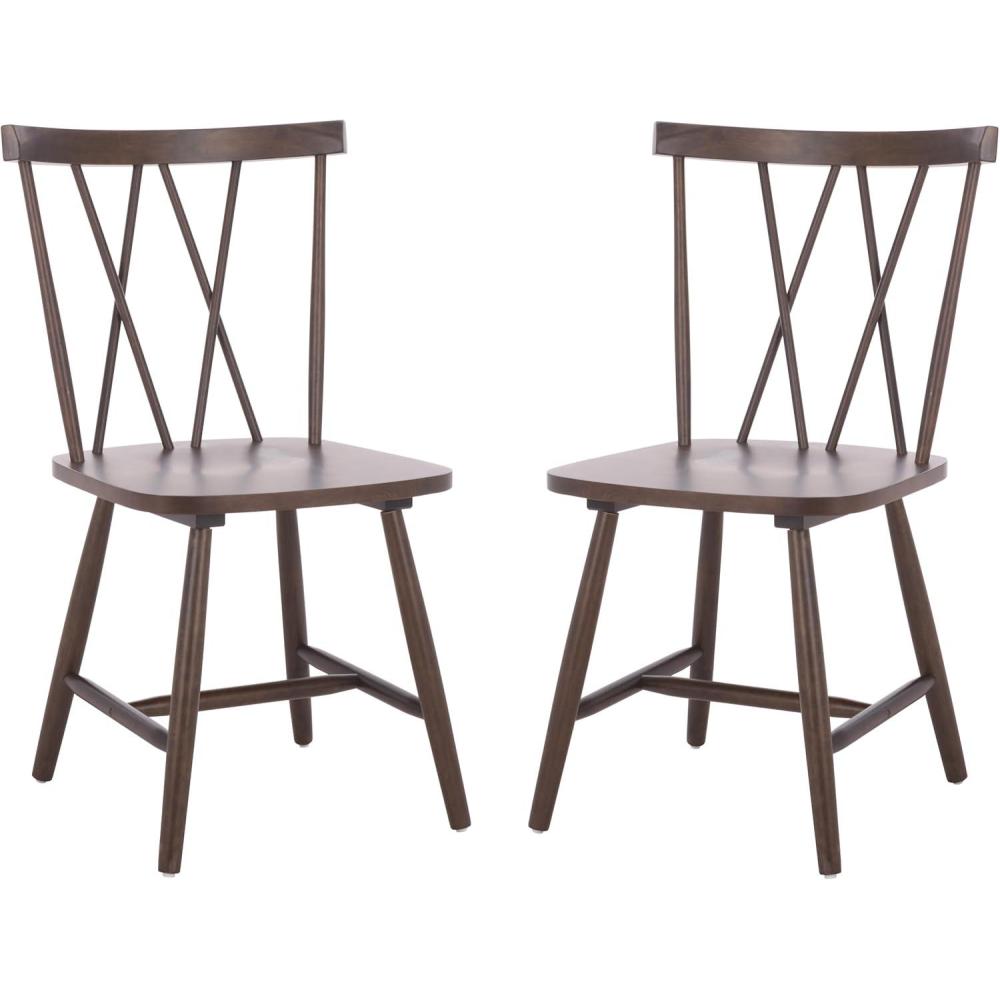 image:imageSAFAVIEH Furniture Tayten Dining Chair Set of 2 Dark Walnut Solid Wood Windsor Style Spindle Back Chair Ideal for Dining Room Kitchen 177 Seat Height DCH8502DSET2
