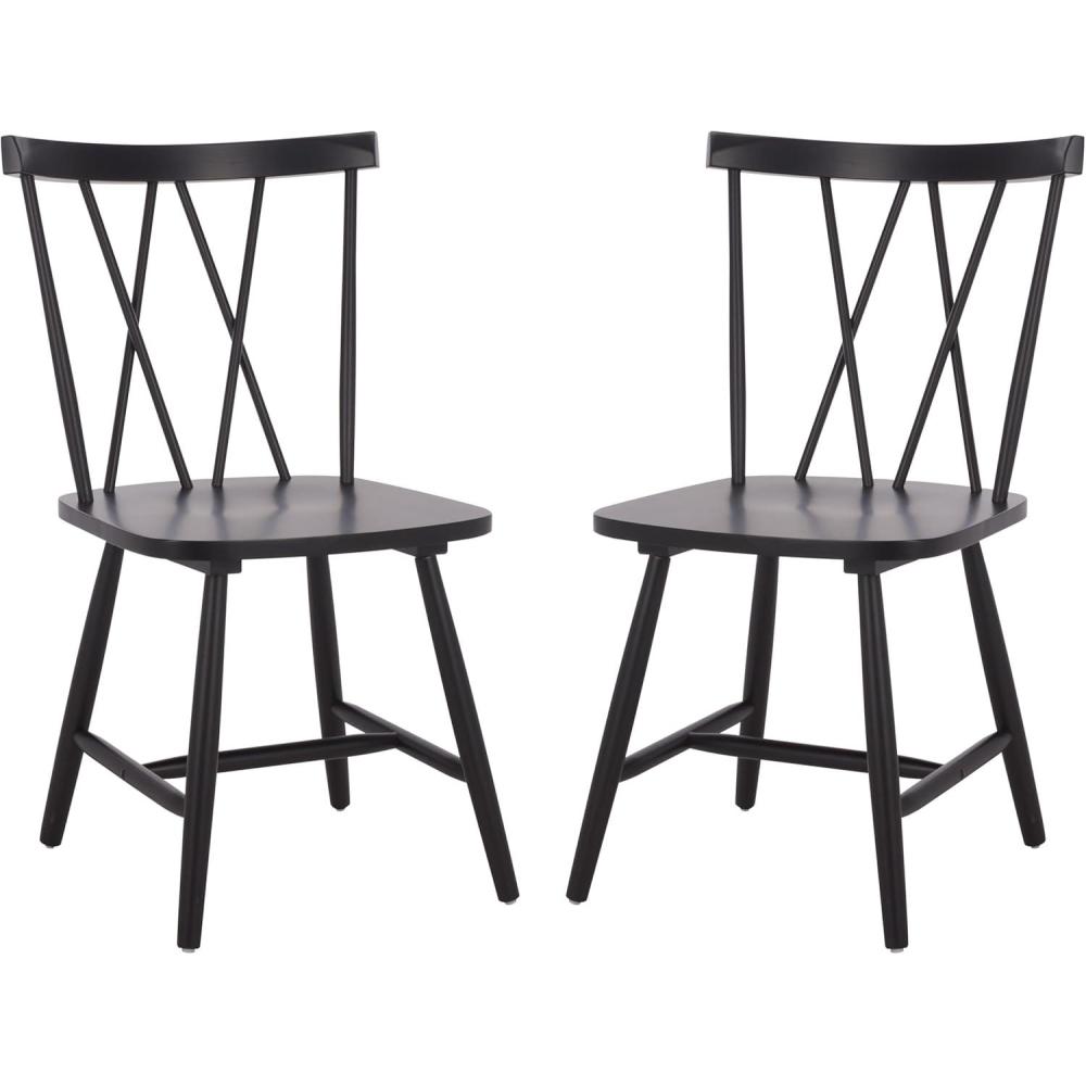 image:imageSAFAVIEH Furniture Tayten Dining Chair Set of 2 Matte Black Solid Wood Windsor Style Spindle Back Chair Ideal for Dining Room Kitchen 177 Seat Height DCH8502CSET2
