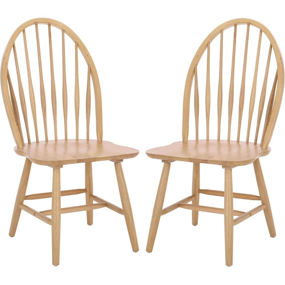 image:imageSAFAVIEH Furniture Wendall Chair Set of 2 Natural Solid Wood Windsor Style High Back Spindle Chair Ideal for Dining Room Kitchen 18 Seat Height DCH8509BSET2Natural
