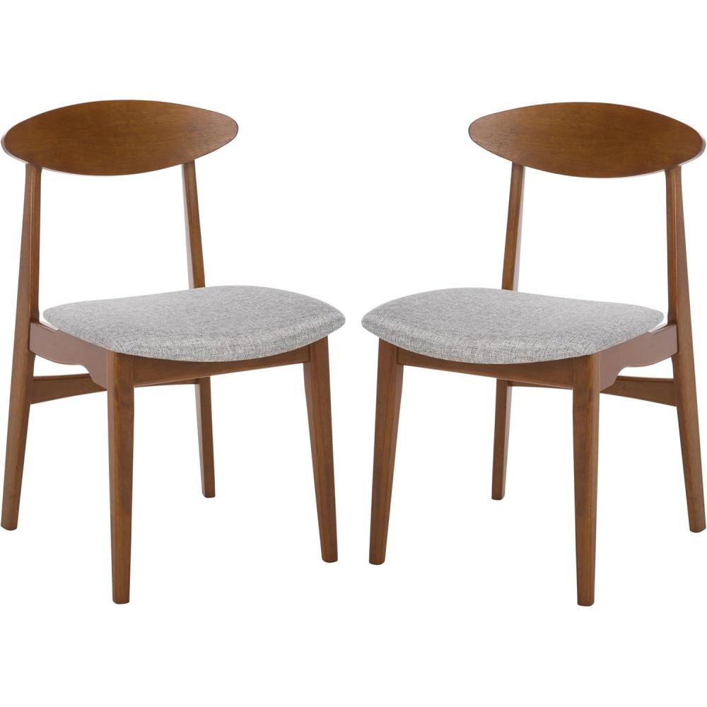 image:imageSAFAVIEH Furniture  Yamato Dining Chair Set of 2  Brown Solid Wood amp Grey Upholstered Cushion  Ideal for Dining Room Kitchen 18 Seat Height DCH3600ASET2BrownGrey