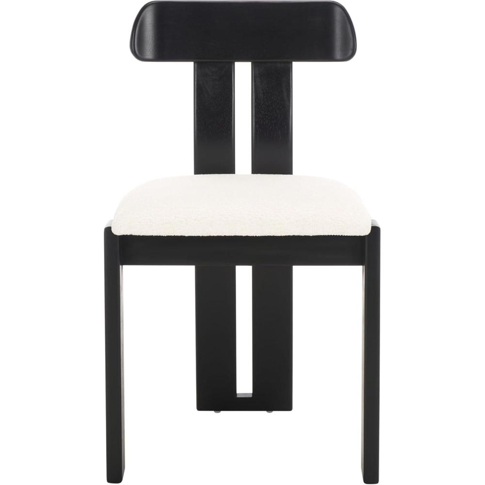 image:imageSAFAVIEH Home Collection Cayde MidCentury Modern Black Solid Wood Upholstered Dining Chair with Cream Boucle Seat DCH8806ECreamBlack