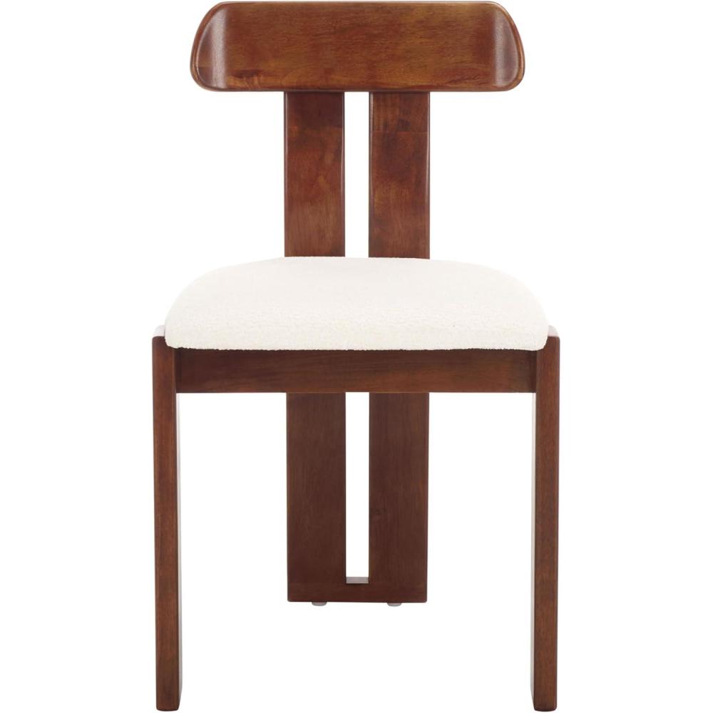 image:imageSAFAVIEH Home Collection Cayde MidCentury Modern Black Solid Wood Upholstered Dining Chair with Cream Boucle Seat DCH8806ECreamWalnut