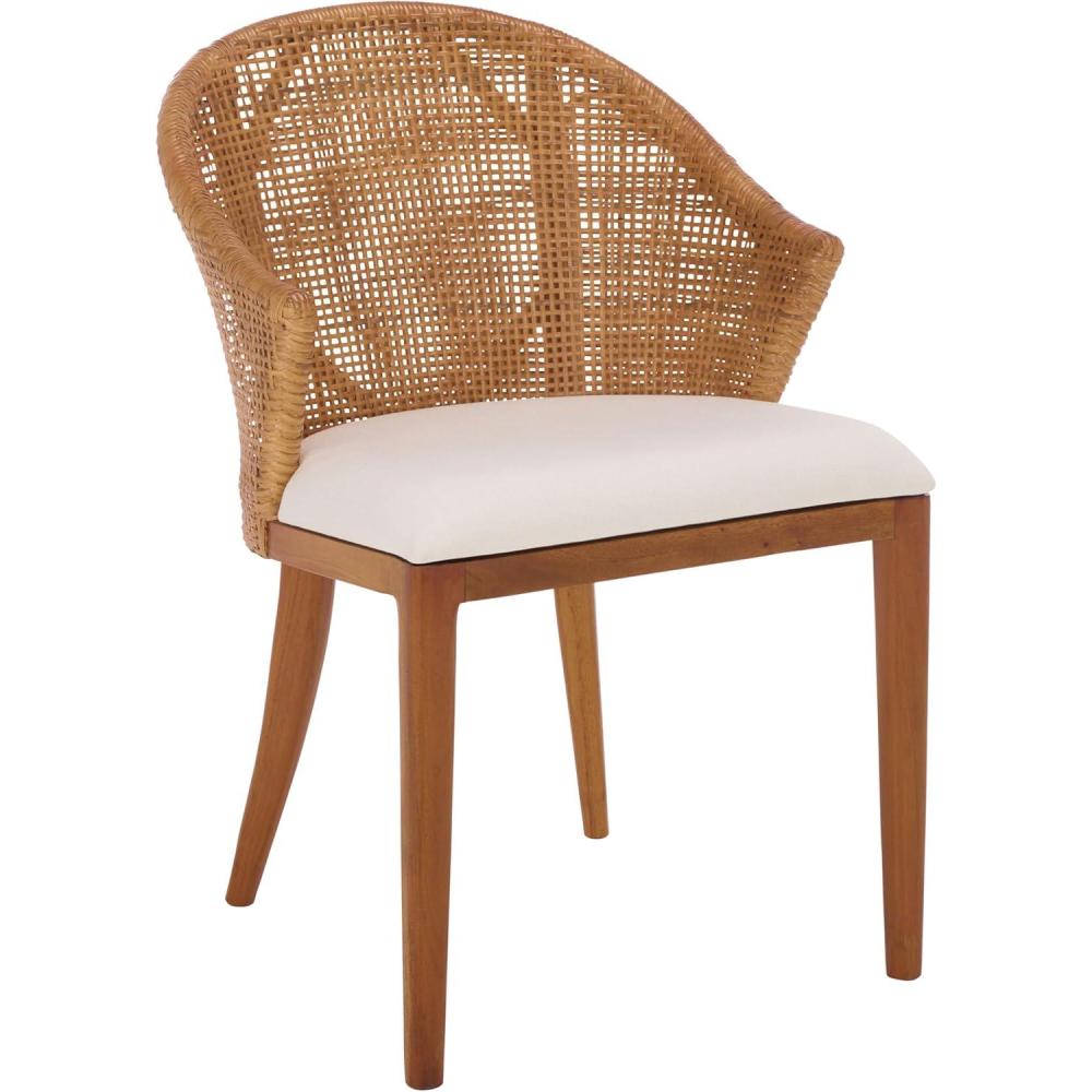 image:imageSAFAVIEH Home Collection Mura Brown Rattan Accent Chair with Ivory Seat Cushion Coastal Modern Seating Fully Assembled ACH4903AHoneyIvory
