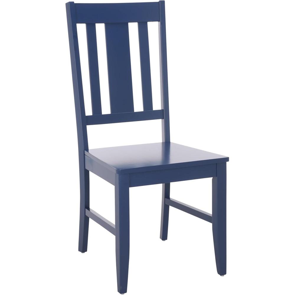 image:imageSAFAVIEH Home Collection  Roswitha Slat Back Solid Wood Dining Side Chair Light Oak Finish Classic Transitional Seating Design DCH6905BDark Blue