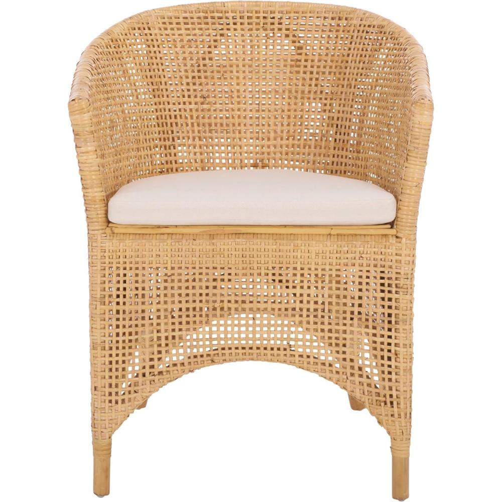 image:imageSAFAVIEH Home Collection Taina Coastal Natural Rattan Accent Chair with Cushion Barrel Back Design Fully Assembled ACH6534ANaturalWhite