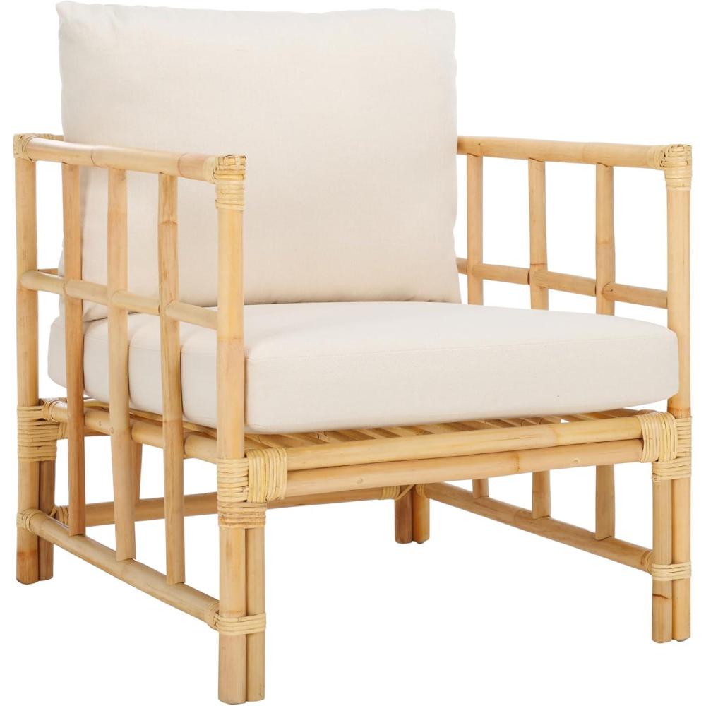 image:imageSAFAVIEH Home Collection Aisling Tropical WhiteNatural Accent Chair with Cushion Fully Assembled