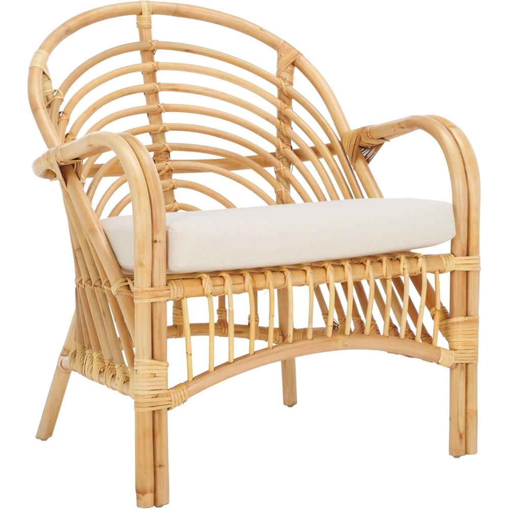 image:imageSAFAVIEH Home Collection Aragorn Tropical WhiteNatural Accent Chair with Cushion Fully AssembledWhiteNatural
