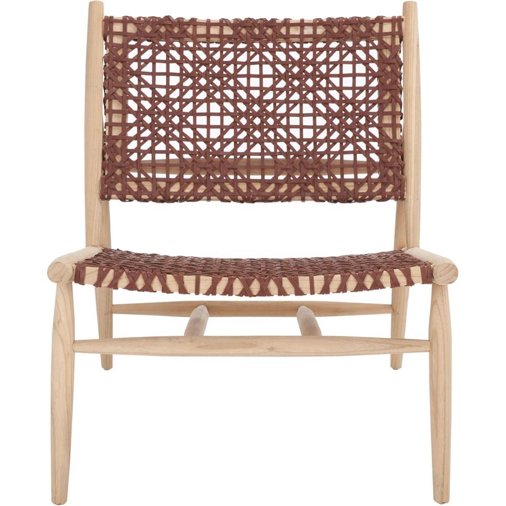 image:imageSAFAVIEH Home Collection Bandelier Natural Sungkai Solid WoodCognac Brown Leather Weave Accent Chair Fully AssembledCognacNatural