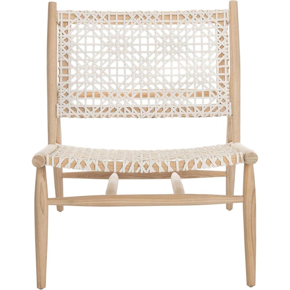image:imageSAFAVIEH Home Collection Bandelier Natural Sungkai Solid WoodCognac Brown Leather Weave Accent Chair Fully AssembledLight Natural White