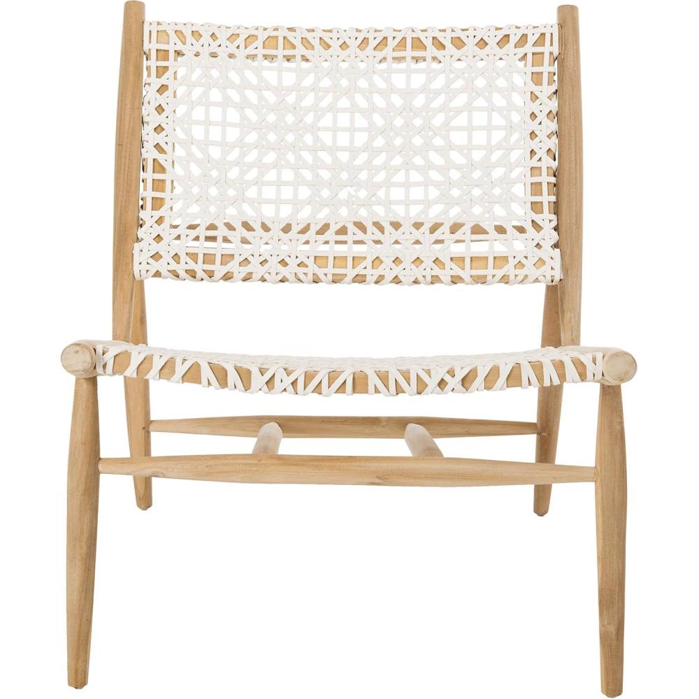 image:imageSAFAVIEH Home Collection Bandelier Natural Sungkai Solid WoodCognac Brown Leather Weave Accent Chair Fully AssembledWhite Natural