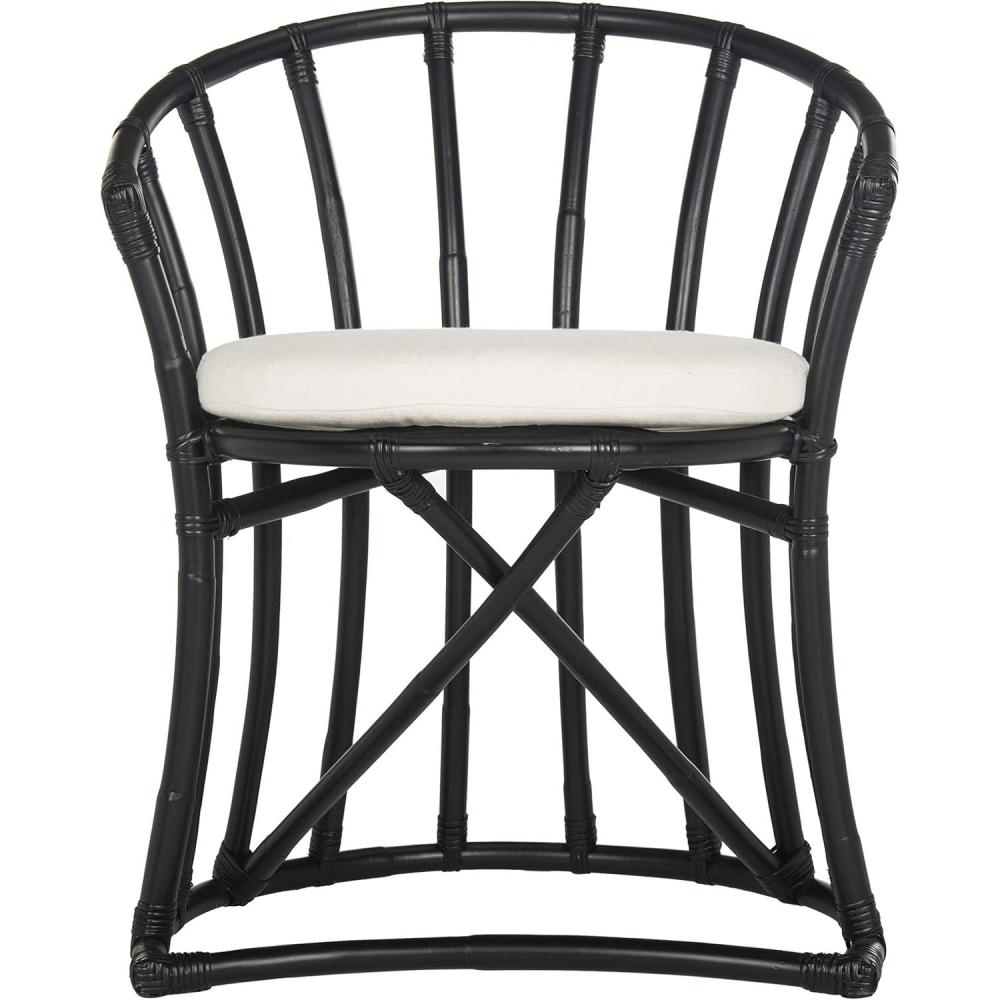 image:imageSAFAVIEH Home Collection Bates Tropical Coastal NaturalWhite Rattan Cushion Accent Chair Fully AssembledWhiteBlack