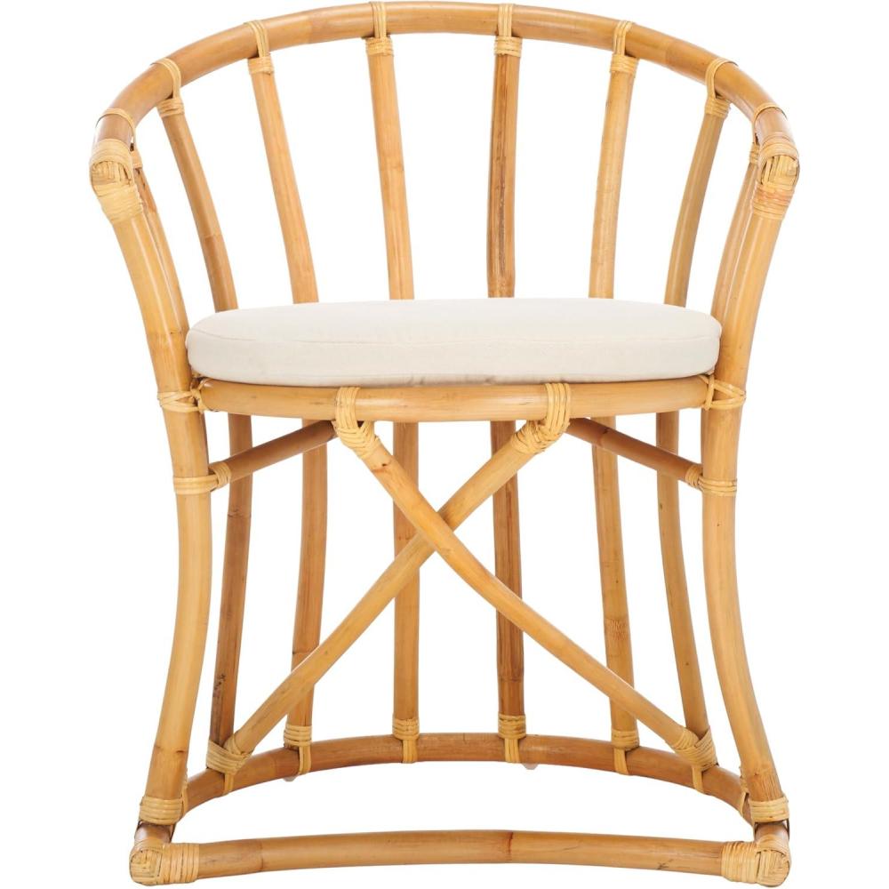 image:imageSAFAVIEH Home Collection Bates Tropical Coastal NaturalWhite Rattan Cushion Accent Chair Fully AssembledWhiteNatural