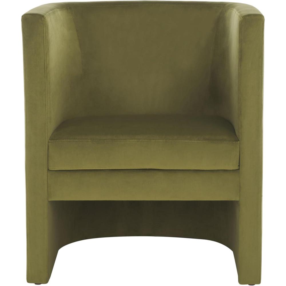 image:imageSAFAVIEH Home Collection Eydis Modern Light Grey Velvet Barrel Back Accent Chair Fully AssembledOlive Green