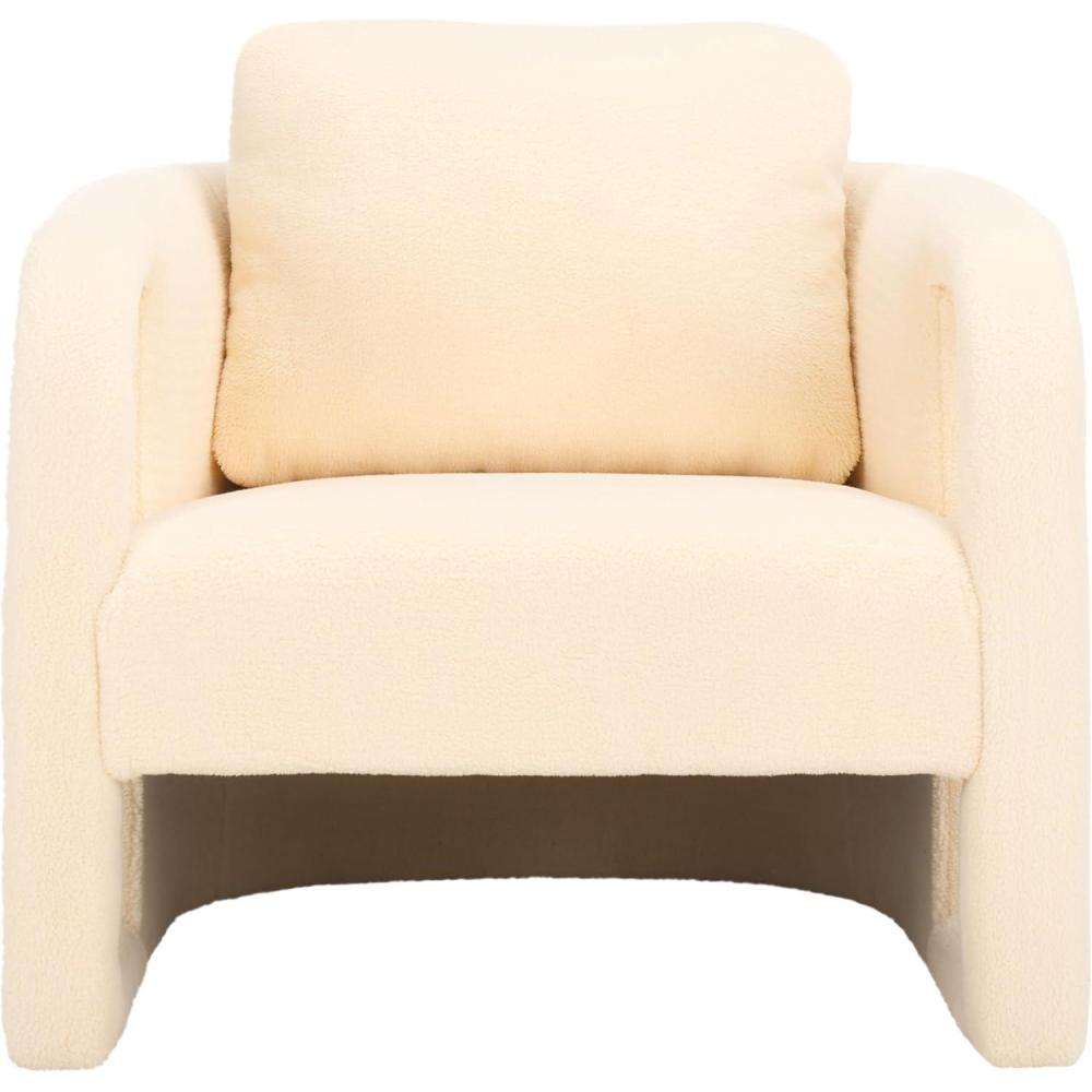 image:imageSAFAVIEH Home Collection Fifer MidCentury Modern Cream Faux Shearling Fur Accent Chair Fully AssembledCream Faux Shearling