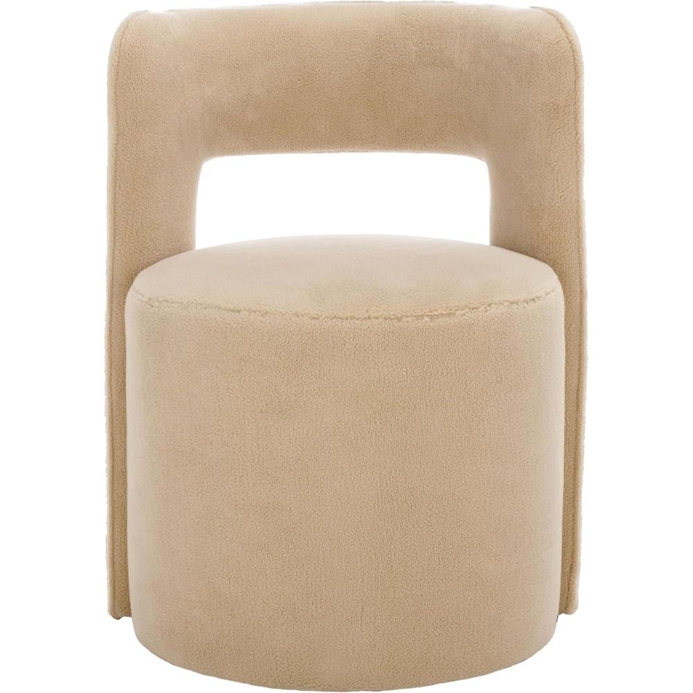 image:imageSAFAVIEH Home Collection JoJo Beige Faux Shearling Round Seat Upholstered Accent Chair Fully AssembledBeige