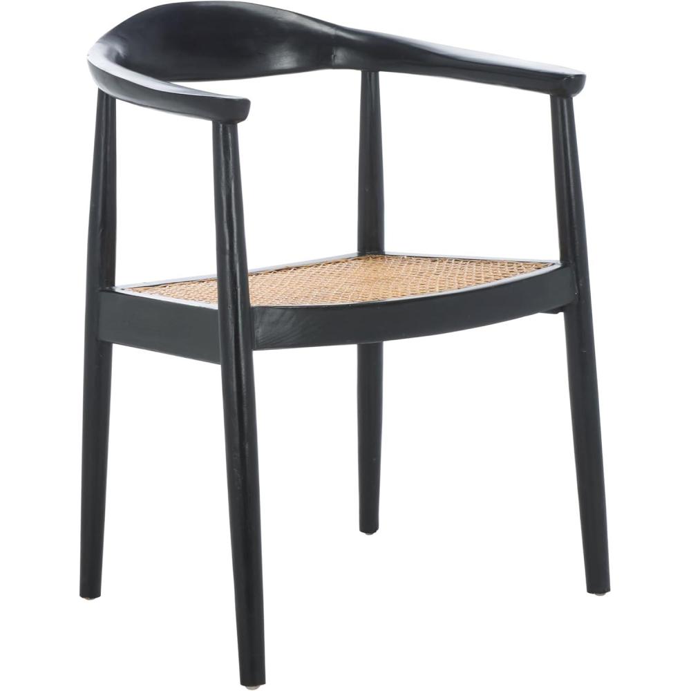 image:imageSAFAVIEH Home Collection Savina Black amp Natural Solid Wood Open Webbing Accent Chair Fully AssembledBlackNatural