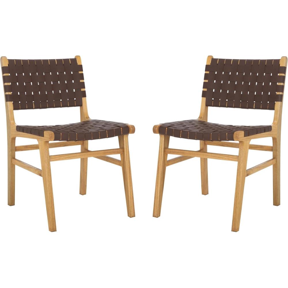 image:imageSAFAVIEH Home Collection Taika Black Woven LeatherLight Natural Solid Wood Dining Chair Set of 2 Fully AssembledCognac Natural