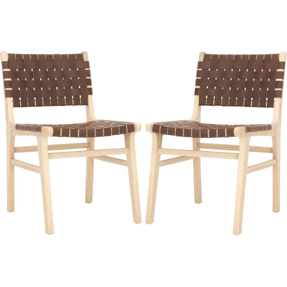 image:imageSAFAVIEH Home Collection Taika Black Woven LeatherLight Natural Solid Wood Dining Chair Set of 2 Fully AssembledCognacLight Natural