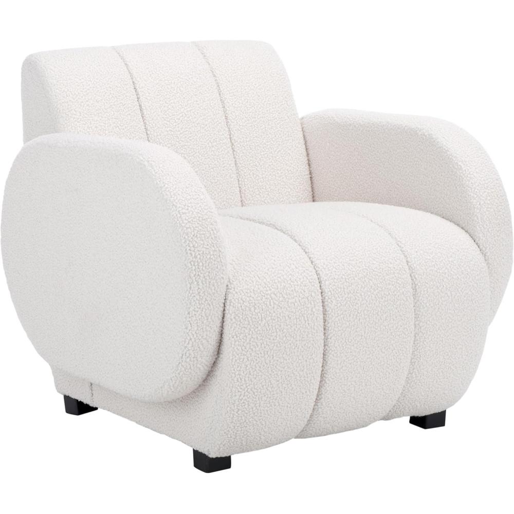 image:imageSAFAVIEH Home Collection Waylen OffWhite Channel TuftedBlack Legs Low Profile Accent Chair Fully Assembled