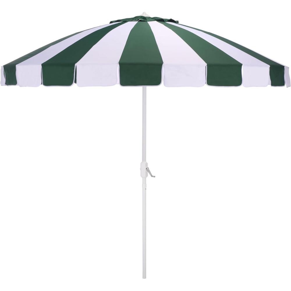 image:imageSAFAVIEH Outdoor  Buti 9 FT Patio Umbrella  Crank Lift Aluminum Frame with White Pole Weather Resistant for Deck Backyard Garden PAT8027Hunter Green StripeWhite