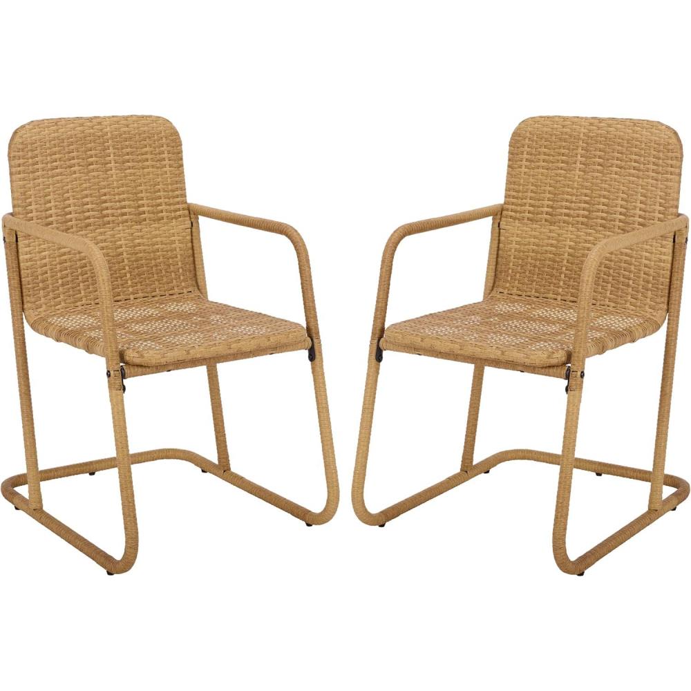 image:imageSAFAVIEH Outdoor Drew Chair Set of 2 Natural amp Taupe Steel Frame Weather Resistant Ideal for Patio Deck Backyard 18 Seat Height PAT7541ASET2NaturalTaupe