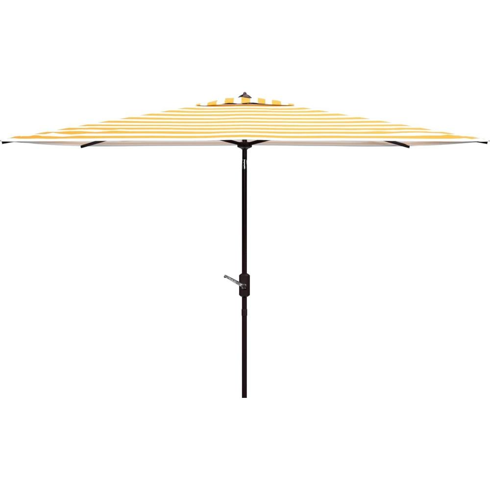 image:imageSAFAVIEH Outdoor  Iris 65 x 10 FT Rectangular Patio Umbrella  Yellow Stripe Crank Lift Aluminum Frame with Black Pole Weather Resistant for Deck Backyard Garden PAT8304Y