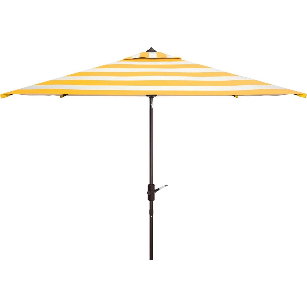 image:imageSAFAVIEH Outdoor  Iris 75 FT Square Patio Umbrella  Yellow Stripe Crank Lift Aluminum Frame with Brown Pole Weather Resistant for Deck Backyard Garden PAT8404Y