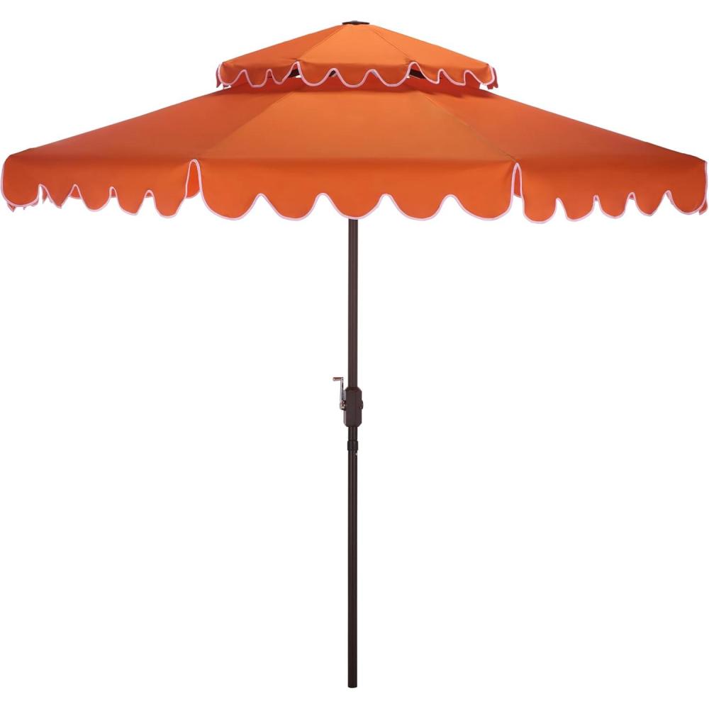 image:imageSAFAVIEH Outdoor Venice 9 FT Double Top Patio Umbrella Orange amp White Trim Crank Lift Aluminum Frame with Brown Pole Weather Resistant for Deck Backyard Garden PAT8210O