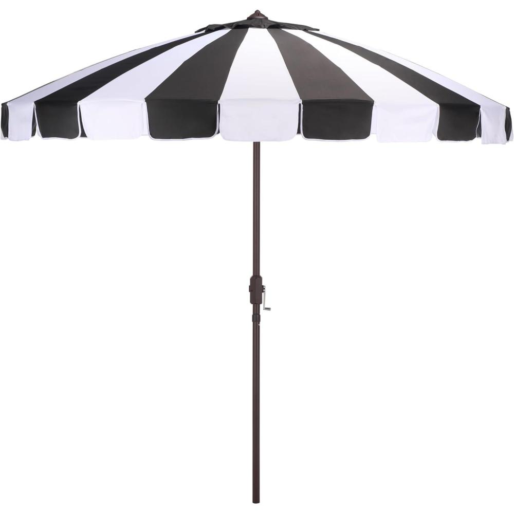 image:imageSAFAVIEH Outdoor Patio Furniture Collection  Buti 9 Ft Crank Patio Umbrella Navy Stripe amp Brown Pole Market Umbrella with Crank Lift PAT8017BBlack Striped