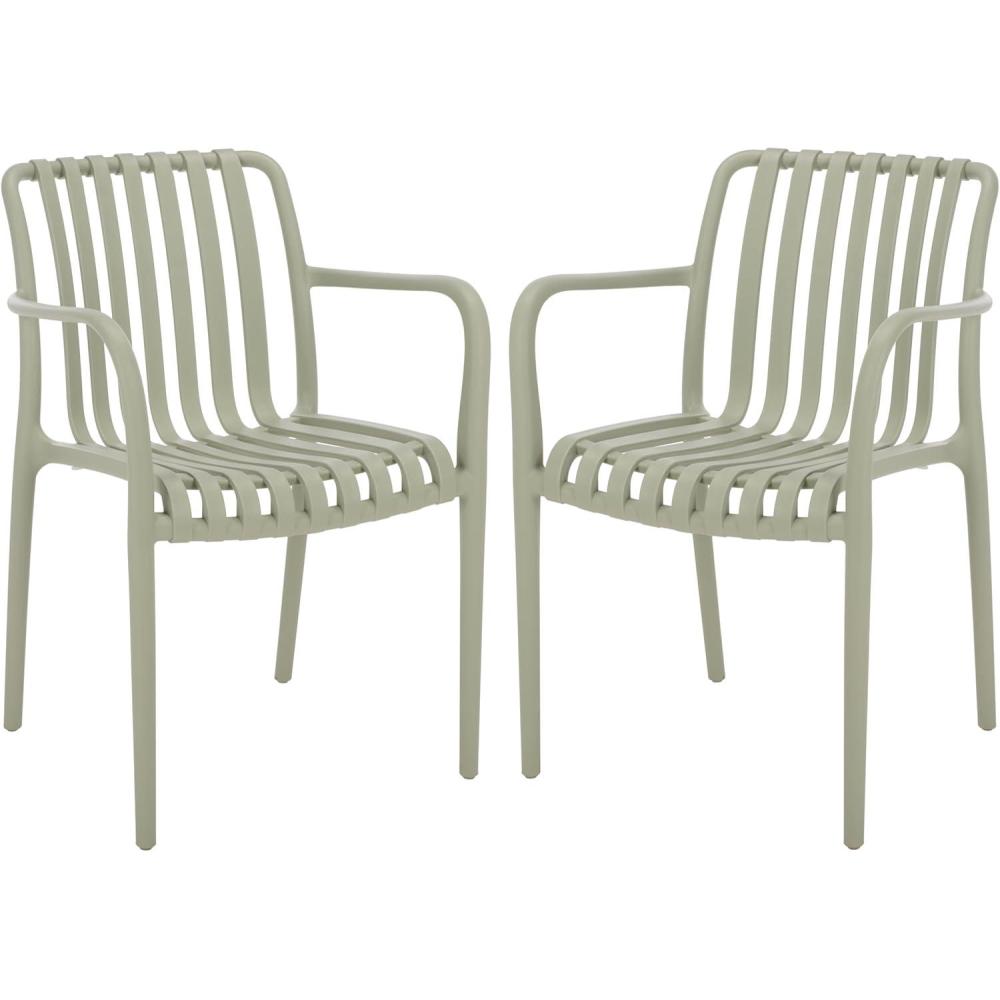 image:imageSAFAVIEH Outdoor Patio Furniture Collection  Holly Green Stacking Dining Armchair Set of 2 Fully Assembled Outdoor Chairs Modern Slatted Design WeatherResistant Patio Seating PAT4702DSET2Green