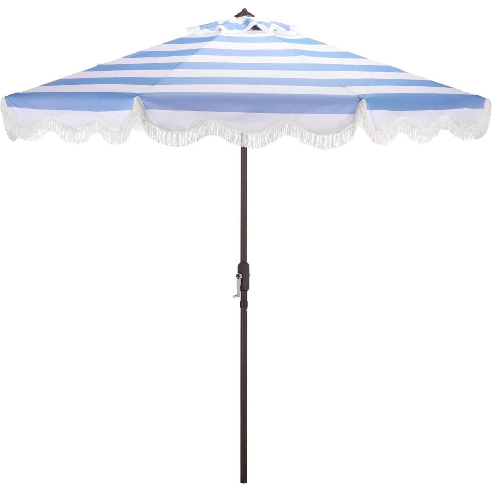 image:imageSAFAVIEH Outdoor Patio Furniture Collection  Lucerna 9 Ft Crank Patio Umbrella Yellow Stripe amp Brown Pole Market Umbrella with Crank Lift PAT8015YBaby Blue Striped