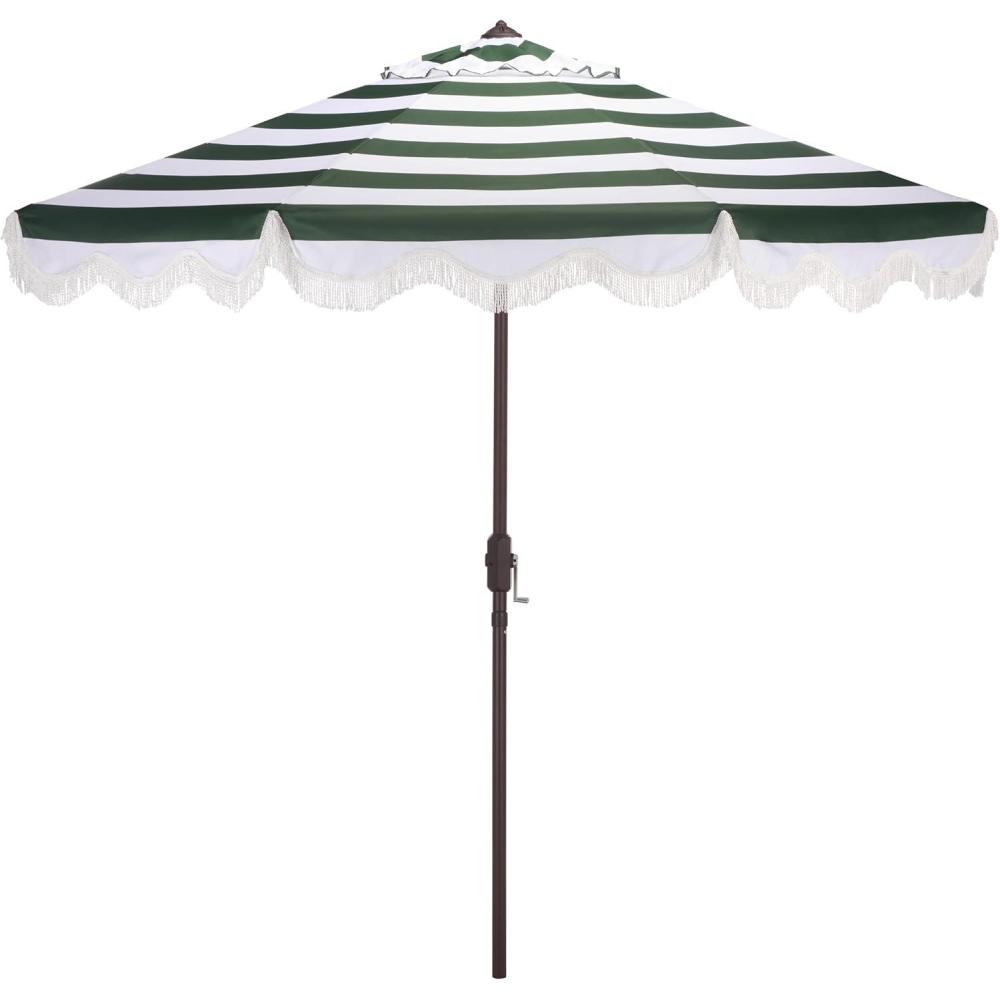 image:imageSAFAVIEH Outdoor Patio Furniture Collection  Lucerna 9 Ft Crank Patio Umbrella Yellow Stripe amp Brown Pole Market Umbrella with Crank Lift PAT8015YHunter Green Striped