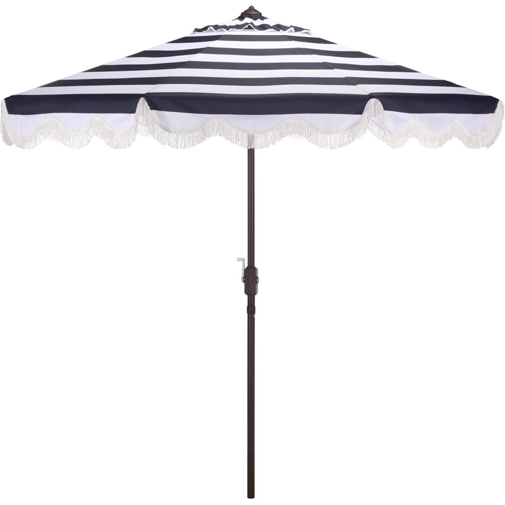 image:imageSAFAVIEH Outdoor Patio Furniture Collection  Lucerna 9 Ft Crank Patio Umbrella Yellow Stripe amp Brown Pole Market Umbrella with Crank Lift PAT8015YNavy Striped