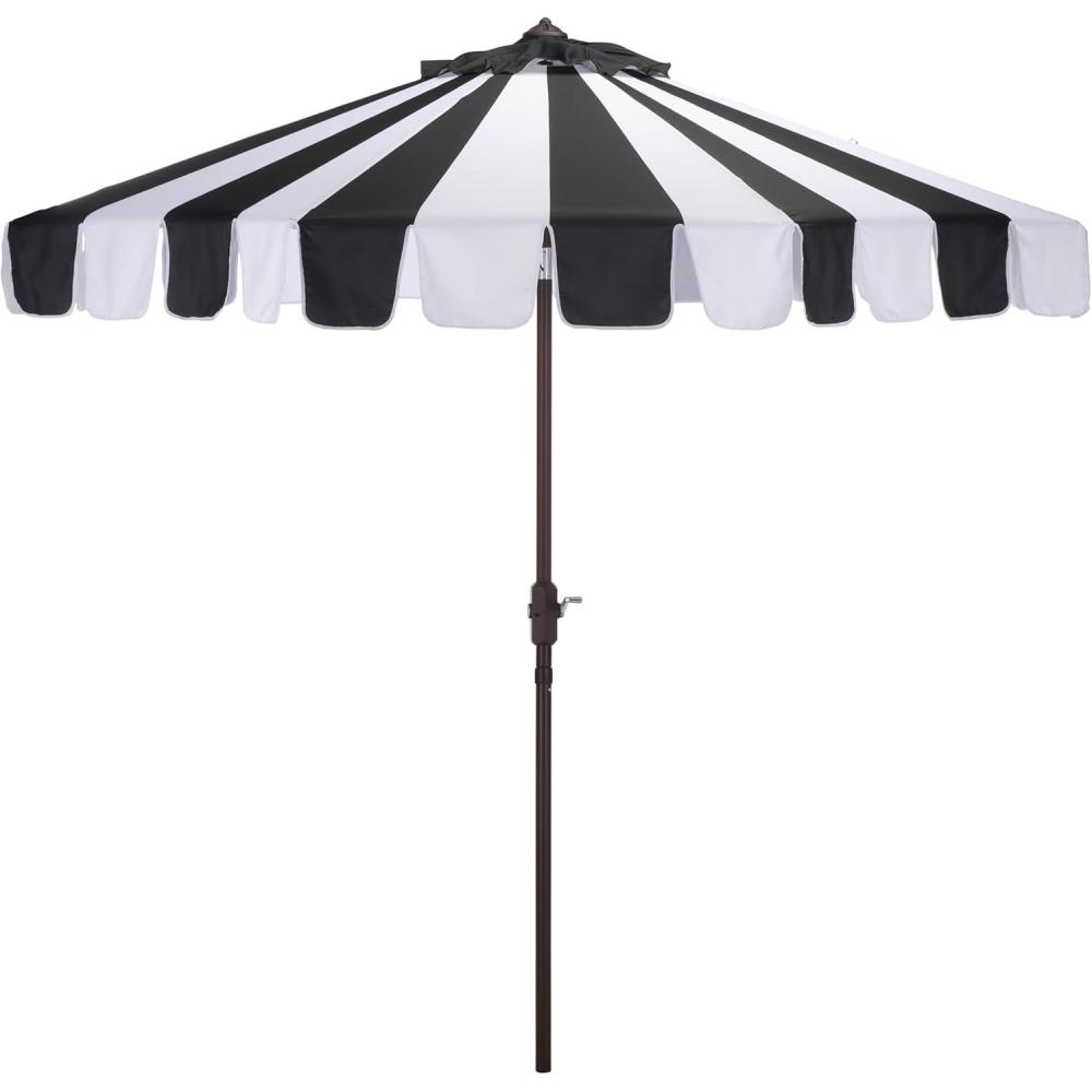 image:imageSAFAVIEH Outdoor Patio Furniture Collection Meze 9 Ft Navy Stripe amp Brown Crank Umbrella MarketStyle Patio Umbrella with Aluminum Pole Outdoor Shade Accent PAT8013BBlack Striped